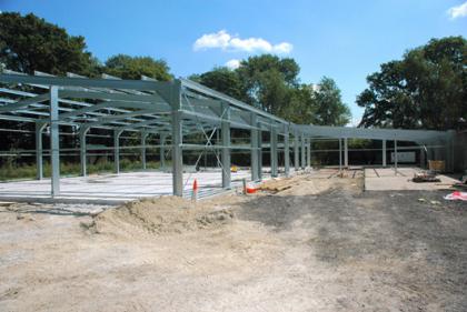 Steel framed building in construction