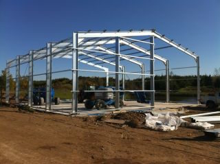 Steel framed building in construction